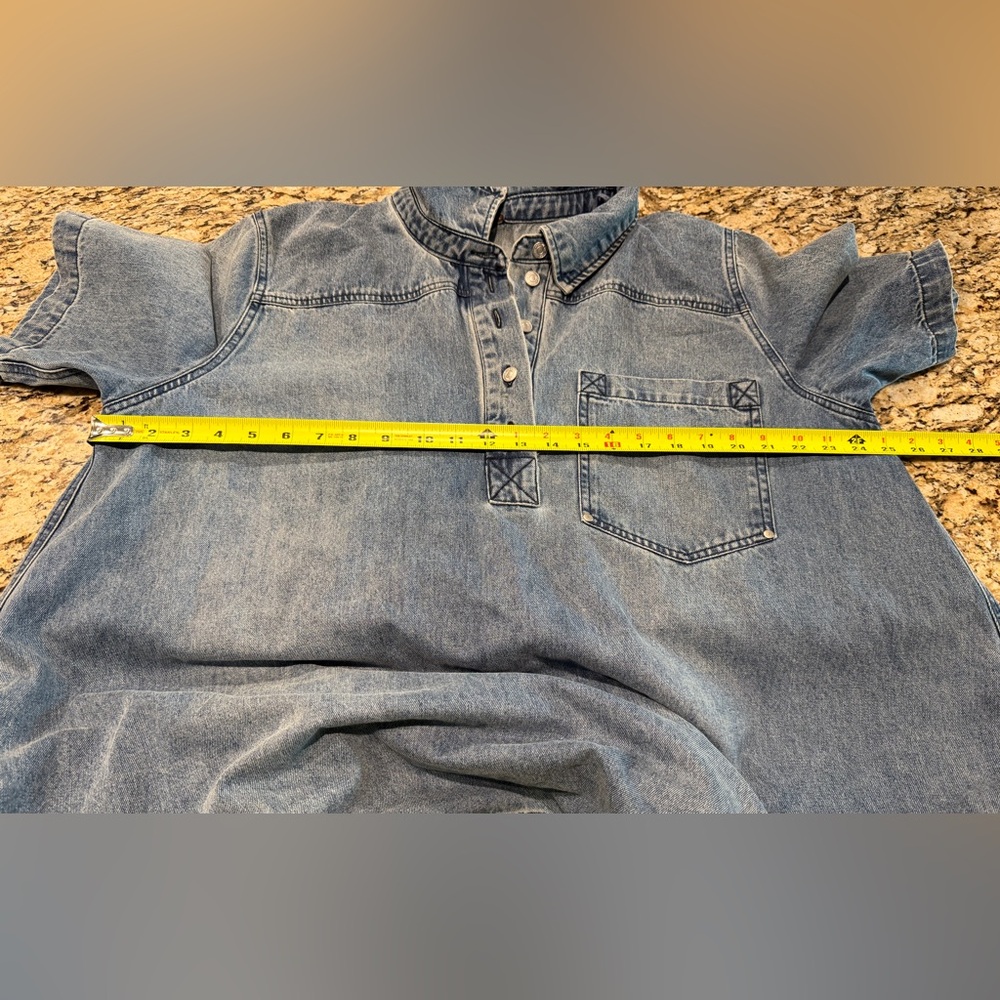 Free People Remino Collar Neck Short Sleeve Denim Mini Dress X-Large - Picture 10 of 12
